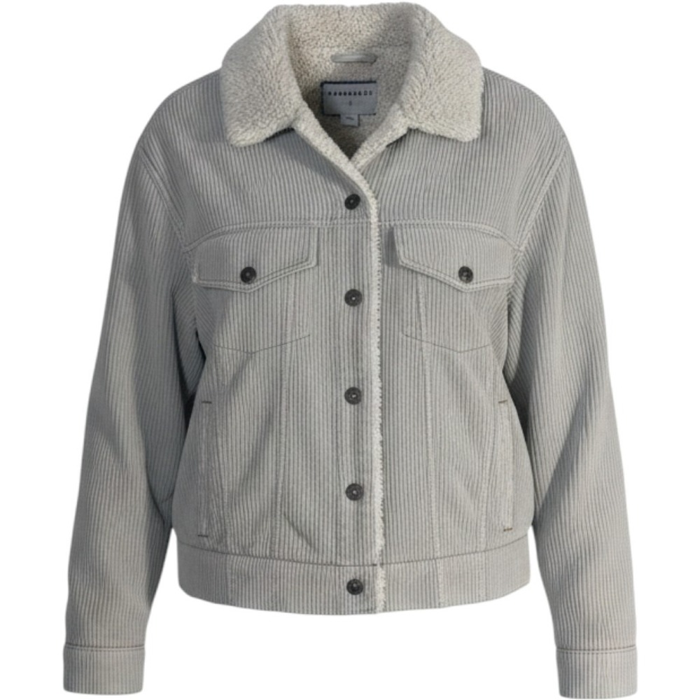 Marrakech Anthropologie Jacket Womens S Gray Corduroy Faux Fur Lined RR50470